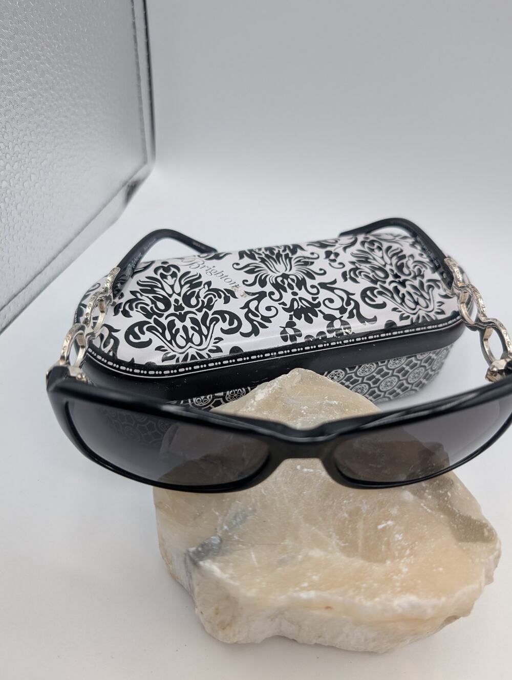Brighton Metropolitan Link Black Sunglasses with Ornate Silver Temples & Case